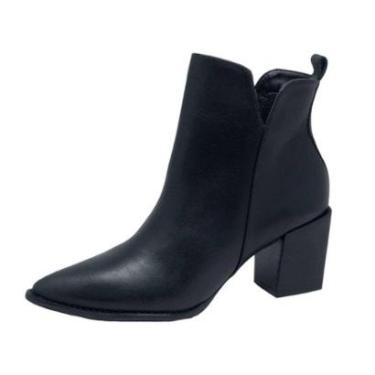 Imagem de Bota Feminina Conforto Cano Baixo Couro Lia Line Bico Fino-Feminino