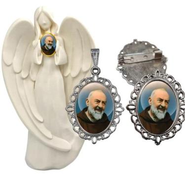 Imagem de Imagem Estatua Padre Pio Com Relicario Metal Broche Resinado Decoração