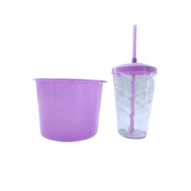 Imagem de 34 Kits Cineminha Balde 1,5 Litros +copo Twister 500ml (transparente com TAMPA Lilás)