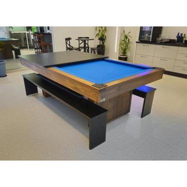 Imagem de Mesa de Sinuca e Jantar com 2 Bancos - 2,00x1,10 - Nelson Bilhares, Az