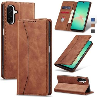 Imagem de Jasonyu Flip Carteira Capa para Samsung Galaxy A26,Capinha Folio Magnética de Couro com Suporte para Cartão,Suporte para Chute - Protetora Durável de TPU à Prova de Choque para Telefone,Marrom