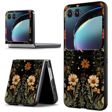 Imagem de ACWDMKH Capa protetora para Motorola Moto Razr 2024, Moto Razr 50, bonita, fina, rígida, policarbonato, ultrafina, antiarranhões, à prova de choque, planta floral e lua