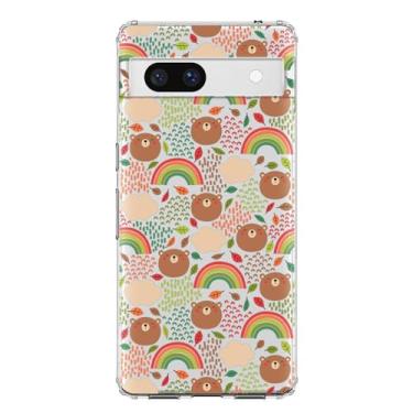 Imagem de Blingy's Capa para Google Pixel 7a, estilo urso de pelúcia fofo com estampa de arco-íris, design divertido de desenho animado, capa transparente transparente e macia de TPU transparente compatível com Google Pixel 7a (6,1 polegadas) (Rainbow Teddy)