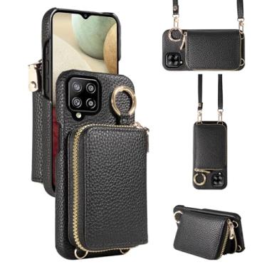 Imagem de Furiet Capa carteira para Samsung Galaxy A22 4G 6,4 polegadas com fivela de alça de ombro, bolsa de órgão com zíper de couro PU, suporte para cartão de crédito, capa de telefone para M32 M22 F22 A 22