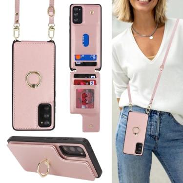 Imagem de Lipvina Capa Com Porta-Cartões E Alça Para Samsung Galaxy Note 20 Ultra, Feminina, Cordão Transversal, Suporte Anel, Fecho De Pressão, Tipo Carteira Celular 6,9" (Ouro Rosé)