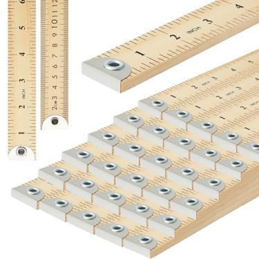 Imagem de Hoteam 30 Pçs de madeira resistente 91 cm Régua de madeira natural com pontas de metal com furo de pendurar régua de 1/10.2 cm de espessura, medidor de pontas de metal, medição de roupas, escritório