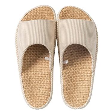 Imagem de MAGILONA Pantufas femininas de verão, bico aberto, tatami, palha, masculino, para uso interno, de linho, leves, silenciosas, Bege#1, 9-9.5