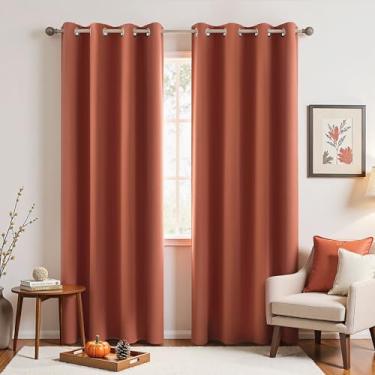 Imagem de Cortinas Blackout Laranja Queimado KOUFALL para Sala de Estar, Conjunto com 2 Painéis, 203 cm de Comprimento, Cortinas Térmicas Pretas para Janela, Quarto, Pátio, Porta de Vidro Deslizante, Persianas