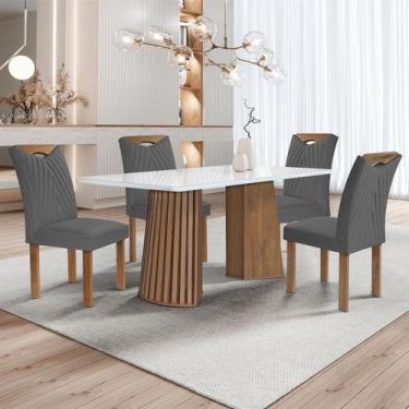 Imagem de Mesa de Jantar 4 Lugares Stella com Vidro Ripado Chocolate/Off White/C