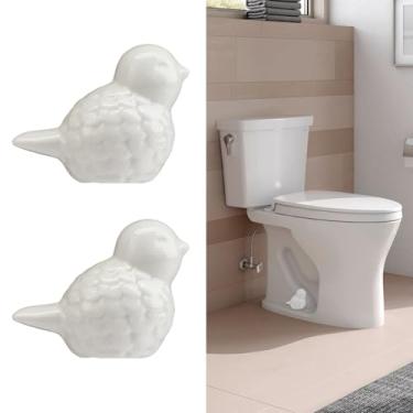 Imagem de 2 peças de tampas de parafuso de vaso sanitário, tampas de cerâmica de pássaro fofas para parafusos de vaso sanitário, conjunto de fácil instalação para decoração de banheiro