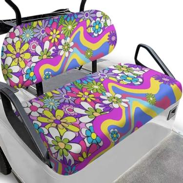 Imagem de Yuyamidu Conjunto de 2 capas de assento de carrinho de golfe de flores tropicais respiráveis protetor de cobertor de golfe antiquente almofada do assento traseiro acessórios de golfe universais para