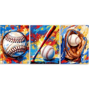Imagem de Frimeeme Cartazes de beisebol para quarto de meninos, arte de parede de beisebol, pôsteres de arte de grafite vintage masculino caverna quarto decoração legal conjunto de 3 (20 x 25 cm, sem moldura