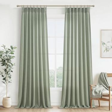 Imagem de Cortinas transparentes de linho espesso verde sálvia extralongas de 272 cm de comprimento para porta de vidro deslizante, cortina estética plissada com ganchos e aba traseira de 2,5 m, conjunto de 2