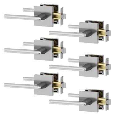 Imagem de Okun Mirra Pacote com 6 alavancas cromadas para portas – Alças interiores reversíveis sem travamento com design elegante de montagem oculta para corredores e armários