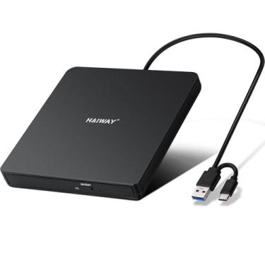 Imagem de Haiway Unidade de DVD externa, USB 3.0 Tipo-C CD DVD, unidade óptica portátil +/-RW CD/DVD, leitor de CD ROM, leitor de gravador para laptop, desktop, MacBook, Windows 11/10/8/7, Linux Mac OS (preto)