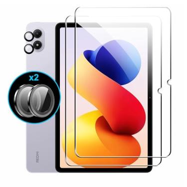 Imagem de Fhyeugfy [Pacote com 2 + 2] Protetor de tela para Redmi Pad 2 Pro com protetor de lente de câmera, 30.7 cm, película de vidro temperado, HD transparente, antiarranhões, sem bolhas