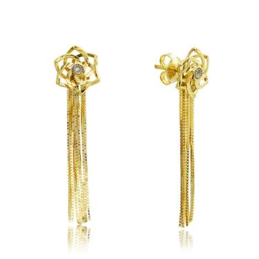 Imagem de Brinco Flor Franja 3,5Cm Em Ouro 18K