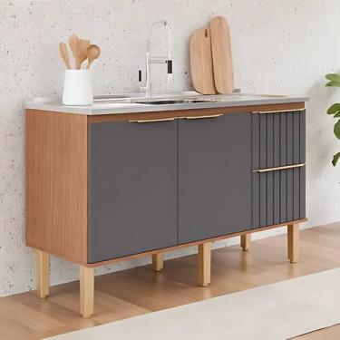 Imagem de Gabinete de Cozinha 2 Gavetas Ripado 144cm Madeira 100% Mdf - Rainha d