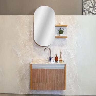 Imagem de Gabinete de Banheiro Ripado Espelheira Mdf Suspenso C/ Cuba - Rainha d