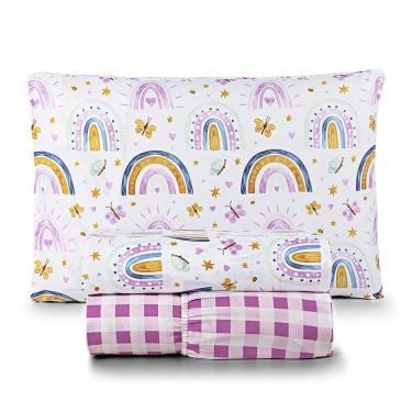 Imagem de Jogo de Cama Lençol Lutti Solteiro Infantil 200 Fios Estampado 3 Peças Arco íris Rainbow Rosa