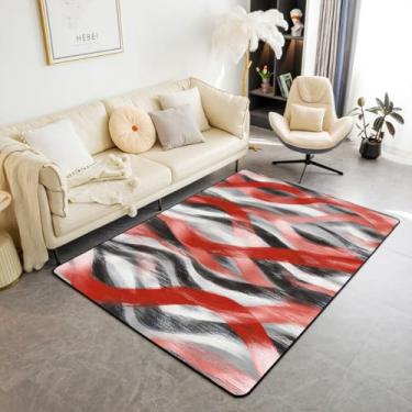 Imagem de Erosebridal Tapete de área com listras geométricas, 1,78 m x 1,90 m, moderno, abstrato, cinza, preto, vermelho, tapete interno para crianças, meninos, adolescentes, homens, geométrico, redemoinho