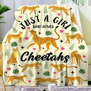 Imagem de Cobertor de guepardo para meninas de pelúcia Just A Girl Who Loves Cheetahs Stuff, cobertor de lã, roupa de cama de guepardo, presentes para amantes de chitas, meninas, crianças, mulheres, decorações