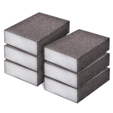 Imagem de FOCMKEAS 6 peças de esponja de lixa 120-180 grãos molhados e secos esponjas de lixa laváveis e reutilizáveis, esponja abrasiva de quatro lados para polimento de madeira, metal, drywall e móveis cinza