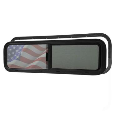 Imagem de Janela de beliche de van RV de 83,8 cm x 25,4 cm - lado do passageiro, certificado DOT, vidro de privacidade meio deslizante, moldura de alumínio anodizado, proteção UV, fácil instalação de fixação