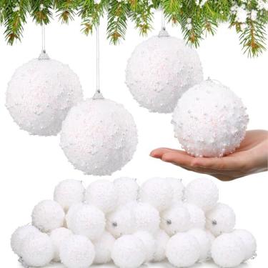 Imagem de Lyrow Conjunto de 24 peças de enfeite de bola de Natal com glitter de 8 cm bola de Natal a granel de espuma de lantejoulas de Natal enfeite decorativo pendurado para decoração de festa na árvore (Ab