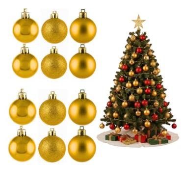 Imagem de Kit 12 Bolas de Natal 5 cm – Vermelho ou Dourado Acabamento Fosco, Brilhante e com Glitter | Enfeites para Árvore, Guirlanda e Decoração de Natal (DOURADO)
