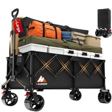 Imagem de Carrinho dobrável verde exército com rodas – vagões dobráveis 220L, resistente, 204 kg, vagão de praia com rodas grandes para vagões utilitários dobráveis em areia, carrinhos para esportes, compras