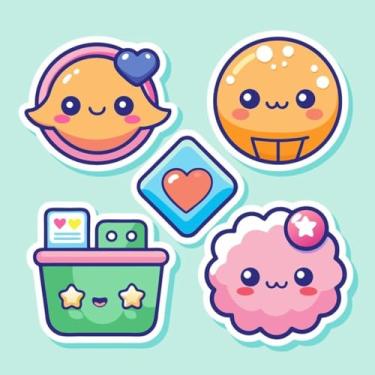 Imagem de Adesivos Decorativos Kawai Coloridos para Quarto Crianças e Cadernos Coleção Divertida 30x30cm