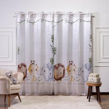 Imagem de Cortina Infantil 3,00x2,20 Estampada Tecido Cetim (Safari Kids Verde)