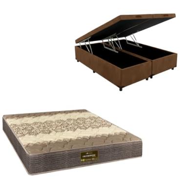 Imagem de Cama Box Baú Bipartida Blindada com Colchão de Espuma Orthopedic (SUEDE MARROM, Queen)