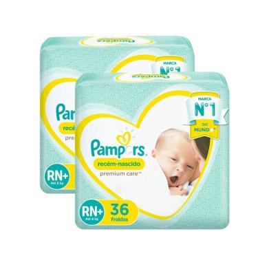 Imagem de Kit 2 Fralda Pampers Recém-Nascido Tamanho RN+ 36 Fraldas Descartáveis