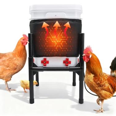 Imagem de Aquecedor de água aquecido para frango, 3 galões com suporte para o inverno com 8 bicos + 4 extras (preto, 3 galões)