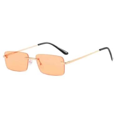 Imagem de JRLLFD Óculos de sol sem aro femininos, luxuosos, retrô, armação pequena, masculino, para áreas externas, UV400 (dourado, laranja)