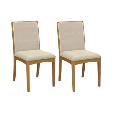 Imagem de Kit 2 Cadeiras De Cozinha Lara 2cmm007ca Premium Madeira Maciça 2 Un Carvalho-linho Bege Argila-tela Bege - Kappesberg