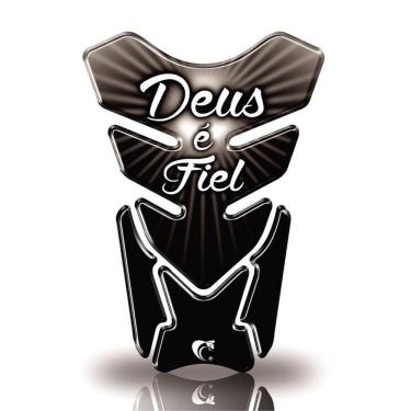 Imagem de Protetor De Tanque Adesivo Moto Honda Yamaha Suzuki Deus É Fiel Preto