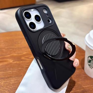 Imagem de JBJZYZZ Capa para iPhone 17 Pro Max com suporte [compatível com MagSafe], capa com anel giratório magnético 360 à prova de choque, capa fina fosca para iPhone 17 Pro Max, preta