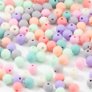 Imagem de 220 peças, 10 mm, cores misturadas, coloridas, contas de acrílico redondas boho, bolas de acrílico redondas foscas, contas de resina plásticas grossas para chaveiros, canetas, colar e pulseira
