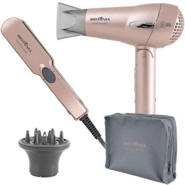 Imagem de Kit Chapinha e Secador de Cabelo Britania Travel Bivolt - Rose Gold