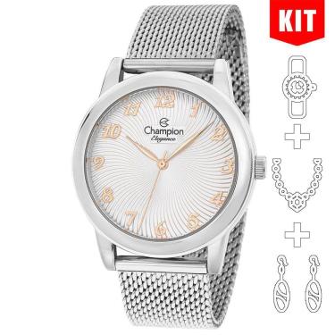 Imagem de Relógio CHAMPION KIT feminino prata esteira CN28455S