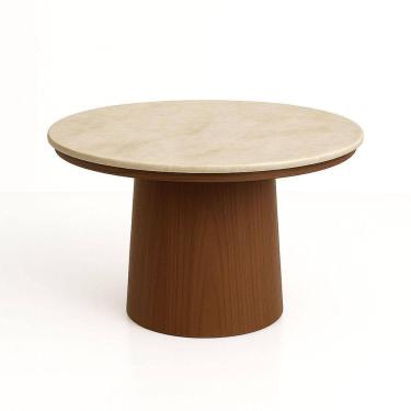 Imagem de Mesa De Jantar 150 Cm Base Cilíndrica E Tampo Duplo Quartzito Taj Mahal &amp; Nogueira