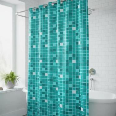 Imagem de Cortina De Box Banheiro Lavável PVC Grossa Estampa Pastilhas Verde Ant