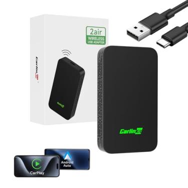 Imagem de Carlinkit Adaptador automotivo 5.0 sem fio Carplay/Android 2 em 1 Plug & Play/sem atraso, converte dongle de carro com fio em sem fio para iPhone iOS 10+ e Android 11+