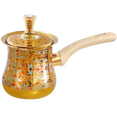 Imagem de Panela de café árabe grego turco, caldeira de água na parte superior do fogão, cafeteira, manteiga, chocolate e aquecedor de leite, aquecimento uniforme e rápido (ouro)
