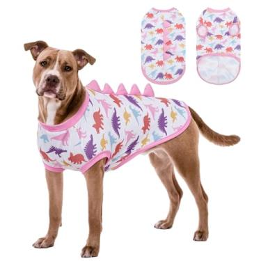 Imagem de UNIPUP Camiseta para cães com proteção solar FPS 50+ - colete refrescante sem mangas para meninos grandes, camiseta de secagem rápida com chifres engraçados de dinossauro, roupas respiráveis para cães