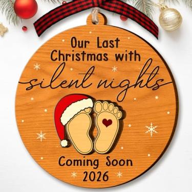 Imagem de Ornamento para grávidas 2026 - Presentes de anúncio de gravidez para família, marido, avós, família, tia - presentes para pais grávidas - 2 camadas de enfeite de bebê acrílico de madeira