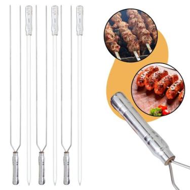 Imagem de Kit 6 Espetos Churrasco Aço Inox Assar Chato Duplo Cabo Revestido Alum